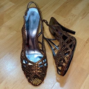 Calvin klein metallic snakeskin open toe slingback
